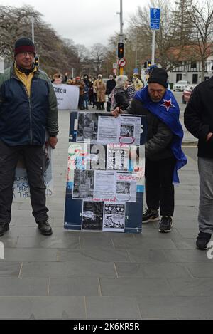 CHRISTCHURCH, NEW ZEALAND, SEPTEMBER 21, 2022, Supporters of Counterspin, a freedom of speech organisation, protest outside the Christchurch Court House, New Zealand, over allegations of members publishing objectionable material Stock Photo