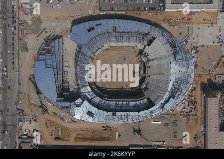 A general overall aerial view of the Intuit Dome construction site, Thursday, Sept. 29, 2022, in Inglewood, Calif. The Arena is the future of the LA Clippers. Stock Photo