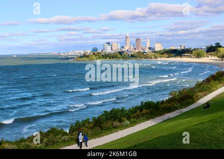 Downtown Cleveland seen from Edgewater Park west of the city. Stock Photo