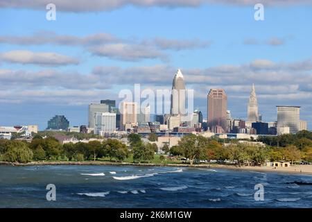 Downtown Cleveland seen from Edgewater Park west of the city. Stock Photo