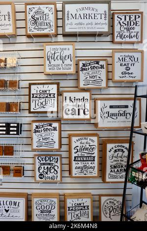 Funny signs for sale at Aurora Farms outlet center in Aurora, Ohio Stock Photo