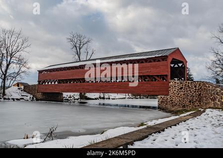 Late December at Sachs Covered Bridge, Gettysburg, Pennsylvania USA, Gettysburg, Pennsylvania Stock Photo