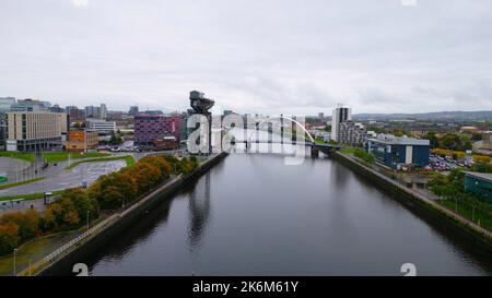 Flight over River Clyde in Glasgow - aerial view Stock Photo