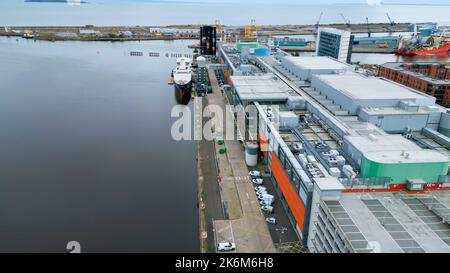 Ocean Terminal Shopping Center in Edinburgh Leith - aerial view - EDINBURGH, SCOTLAND - OCTOBER 04, 2022 Stock Photo