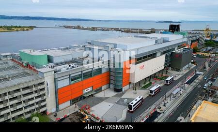 Ocean Terminal Shopping Center in Edinburgh Leith - aerial view - EDINBURGH, SCOTLAND - OCTOBER 04, 2022 Stock Photo