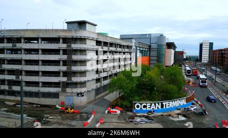 Ocean Terminal Shopping Center in Edinburgh Leith - aerial view - EDINBURGH, SCOTLAND - OCTOBER 04, 2022 Stock Photo