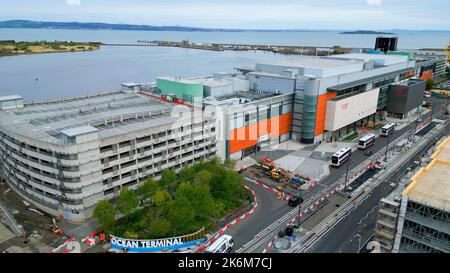 Ocean Terminal Shopping Center in Edinburgh Leith - aerial view - EDINBURGH, SCOTLAND - OCTOBER 04, 2022 Stock Photo