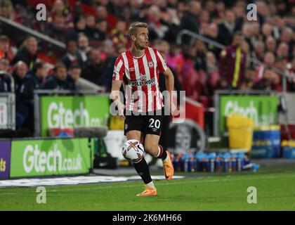 London, UK. 15th Oct, 2022. 14th October 2022; Gtech Community Stadium, Brentford, London, England; Premier League football, Brentford versus Brighton and Hove Albion: Kristoffer Ajer of Brentford Credit: Action Plus Sports Images/Alamy Live News Stock Photo