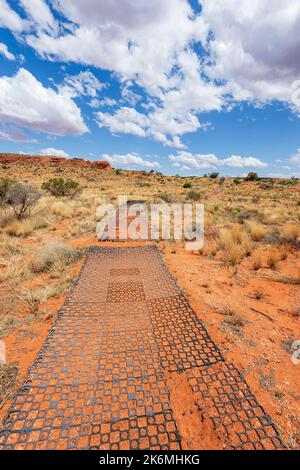 Walking trail protected from erosion at Rainbow Valley, a population tourist destination, Northern Territory, NT, Australia Stock Photo