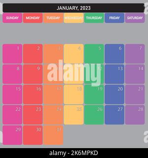 January 2023 Planner Calendar big editable space color day Stock Vector ...