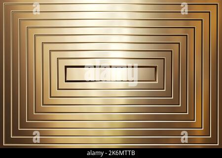 3d rectangular patterns arranged from small to large. Texture of gold panel wall, abstract background. 3D rendering. Stock Photo