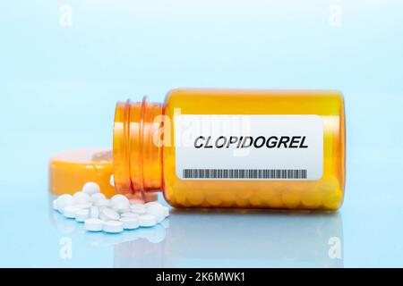 Clopidogrel pill bottle, conceptual image Stock Photo