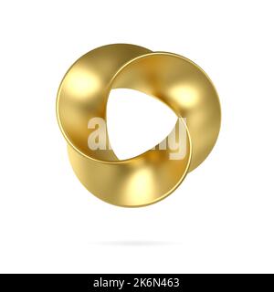 3d gold mobius strip ring sacred geometry. Front view of cover design isolate on white background. Minimal art, abstract digital illustration. 3d rend Stock Photo