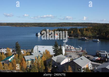 Houseboats on the Great Slave Lake, Yellowknife, Northwest Territory, Canada Stock Photo