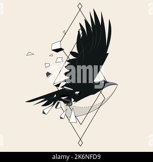 Sketch of flying raven. Hand drawn illustration converted to vector. Vector illustration Stock Vector