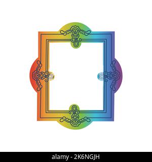 Carved picture frame. Picture frame in rainbow colors. Vector isolated illustration. Stock Vector