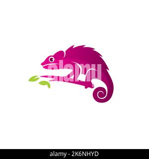 chameleon logo vector with violet color design Stock Vector