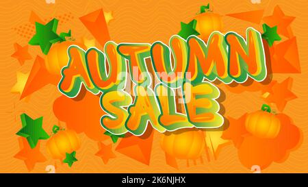 Autumn Sale. Vector illustration. Word written with Children's font in cartoon style. Special deal, season offer banner. Clearance, Discount Poster. B Stock Vector