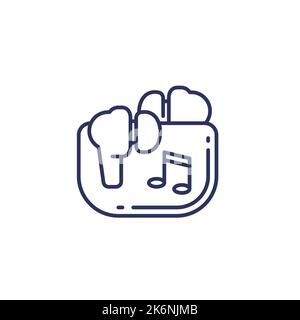 headphones, earbuds in case line icon Stock Vector