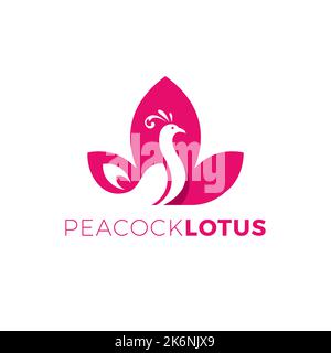 Peacock Combination Lotus Logo Vector, suitable for yoga or company design Stock Vector