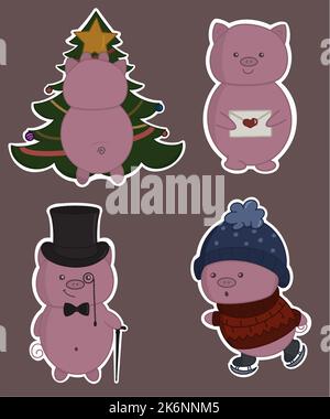 Cute cartoon pigs in different poses and for different actions Stock Vector
