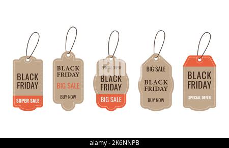Collection of labels of different shapes in grunge style for black friday Stock Vector