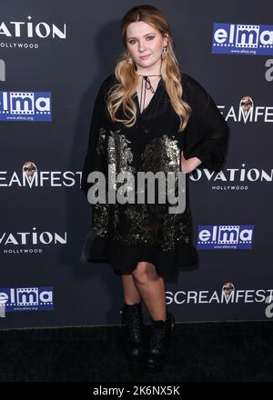 Hollywood, USA. 14th Oct, 2022. HOLLYWOOD, LOS ANGELES, CALIFORNIA, USA - OCTOBER 14: American actress and singer Abigail Breslin arrives at the 22nd Annual Screamfest Horror Film Festival - World Premiere Of The Avenue Entertainment's 'Slayers' held at TCL Chinese 6 Theatres on October 14, 2022 in Hollywood, Los Angeles, California, United States. (Photo by Xavier Collin/Image Press Agency) Credit: Image Press Agency/Alamy Live News Stock Photo