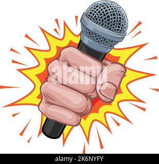 Microphone Fist Hand Explosion Pop Art Cartoon Stock Vector