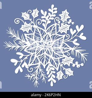 Composition of winter plants. Template for laser cutting. Vector Stock Vector