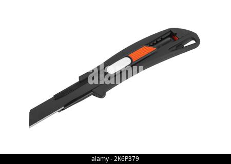 Black utility knife isolated on a white background Stock Photo