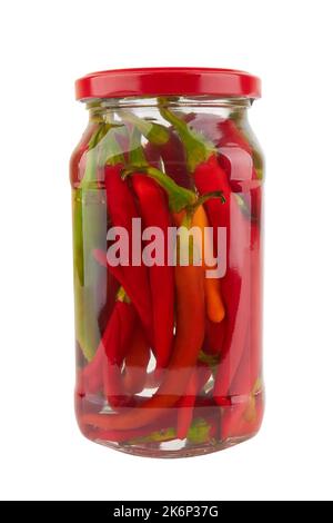 Canned hot peppers isolated on white dackground Stock Photo