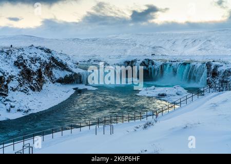 Winter at Godafoss Waterfall, Northeastern Region. Iceland, Europe. Stock Photo