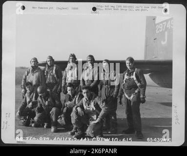 Crew 10 Of The 615Th Bomb Squadron, 401St Bomb Group, Beside A Boeing B-17 'Flying Fortress' At An 8Th Air Force Base In England, 3 February 1944. Stock Photo