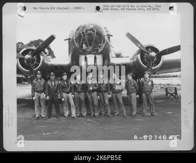 Lt. Stunf And Crew Of The 322Nd Bomb Sq., 91St Bomb Group, 8Th Air Force, In Front Of A Boeing B-17 Flying Fortress. England. Stock Photo