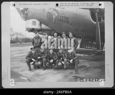 Lt. H.D. Johnson And Crew Of The 322Nd Bomb Squadron, 91St Bomb Group, 8Th Air Force, In Front Of The Boeing B-17 'Flying Fortress' 'Extra Special', England. Stock Photo