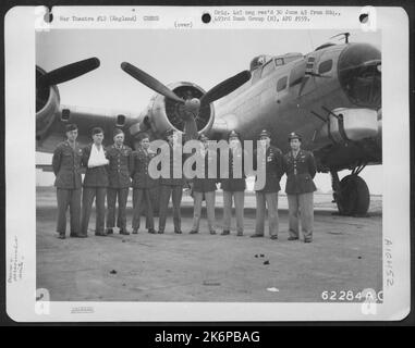 Lt. Livingston And Crew Of The 862Nd Bomb Sq. 493Rd Bomb Group, In Front Of Boeing B-17 Flying Fortress. England, 7 November 1944. Stock Photo