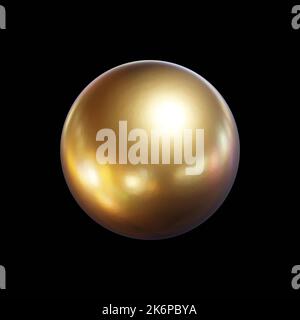 Shiny gold ball isolated on black background. Three-dimensional golden metallic sphere with realistic reflections. Stock Photo