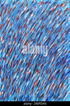 Creative background of colorful brush strokes on canvas close up. Abstract art background from smeared brush strokes of blue, red, white colors macro. Drawing, painting paints texture surface backdrop Stock Photo