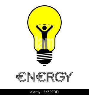 Vitality, energy, bright idea concept. Human icon inside of a lightbulb. Vector illustration Stock Vector