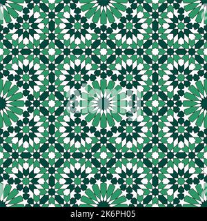 Background seamless pattern based on traditional islamic art. Green colors. Stock Vector