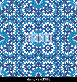 Background seamless pattern based on traditional islamic art. Blue colors. Stock Vector