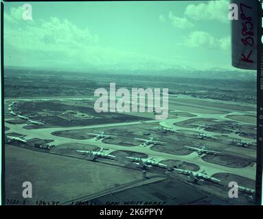 Aerial View of Yokota Air Base. Aerial View of Yokota Air Base. 'Yokota AB, Japan…Aerial view of the base showing many U.S. Air Force B-36 aircraft assembled for Strategic Air Command's Operation White Horse.' Stock Photo