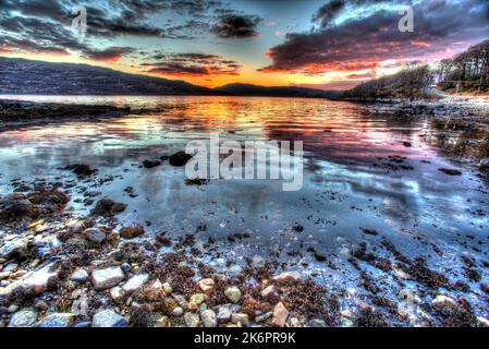 Peninsula of Ardamurchan, Scotland. Artistic sunset view of Loch Sunart. Stock Photo