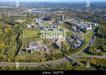 Aerial view, industrial area Phoenix West, construction site and new building at Phoenix Park at Robert-Schuman-Straße, in the background the Phoenix Stock Photo