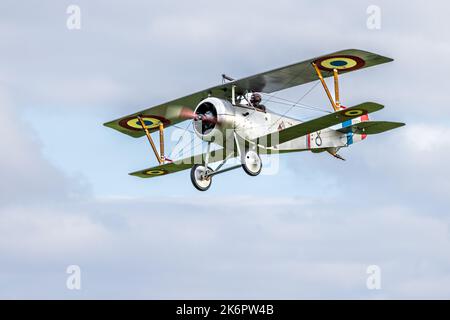 Nieuport 17 N1977 ‘G-BWMJ’ airborne at the Race Day airshow held at Shuttleworth on the 2nd October 2022 Stock Photo