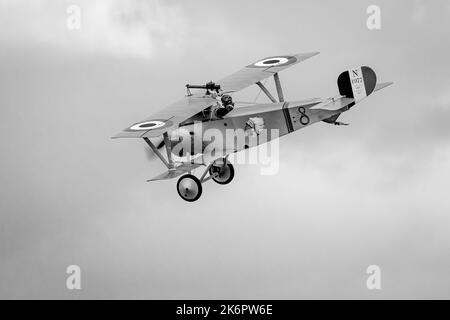 Nieuport 17 N1977 ‘G-BWMJ’ airborne at the Race Day airshow held at Shuttleworth on the 2nd October 2022 Stock Photo