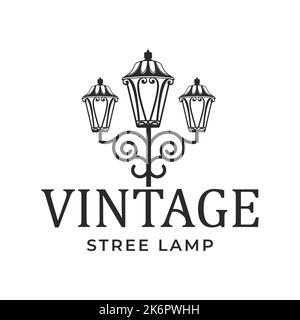 Lantern Post Vintage Street Light Classic Restaurant Logo Design Vector Vintage Street Light Logo Vector Symbol Design Illustration Stock Vector