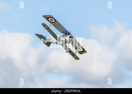 Nieuport 17 N1977 ‘G-BWMJ’ airborne at the Race Day airshow held at Shuttleworth on the 2nd October 2022 Stock Photo