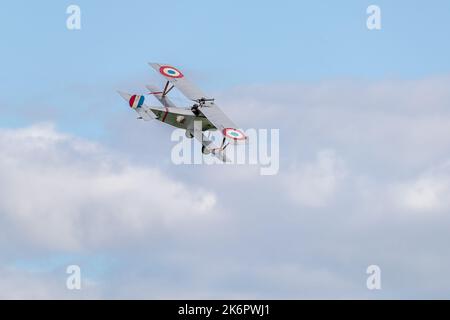 Nieuport 17 N1977 ‘G-BWMJ’ airborne at the Race Day airshow held at Shuttleworth on the 2nd October 2022 Stock Photo