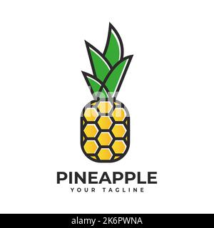 Creative vector illustration of a hexagon pineapple logo. Summer fruit Template,symbol Stock Vector